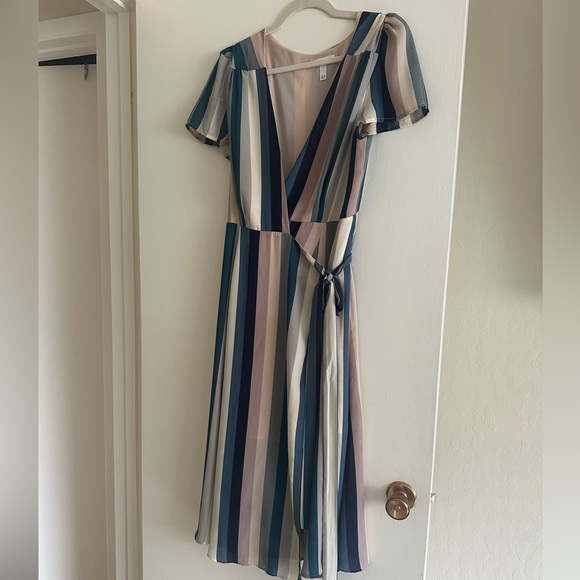 Blue striped wrap dress - Picture 2 of 5